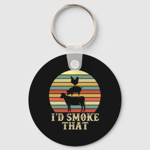 Funny Retro Bbq Party Smoker Chef Dad Gift I’d Smo Key Ring