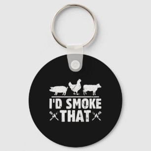 Funny Retro Bbq Party Smoker Chef Dad I'd Smoke Th Key Ring