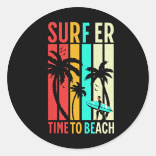 Funny Retro Beach Surfing Surfboard Vintage Surfbo Classic Round Sticker