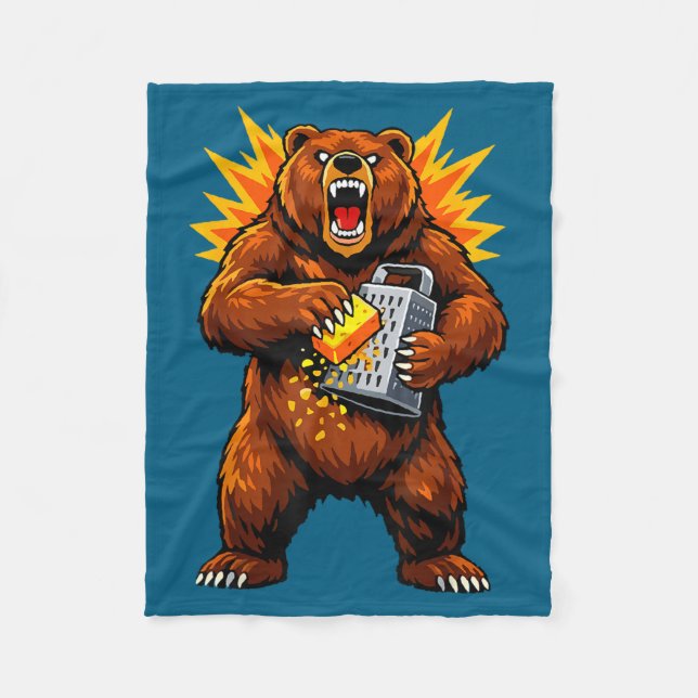 Funny Retro Bear Grating Cheese Humor Fleece Blanket (Front)