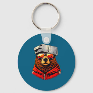 Funny Retro Bear With Cheese Grater Hat Bear With Key Ring