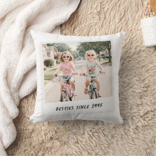 Funny Retro Best Friends Besties Custom 2 Photo Cushion