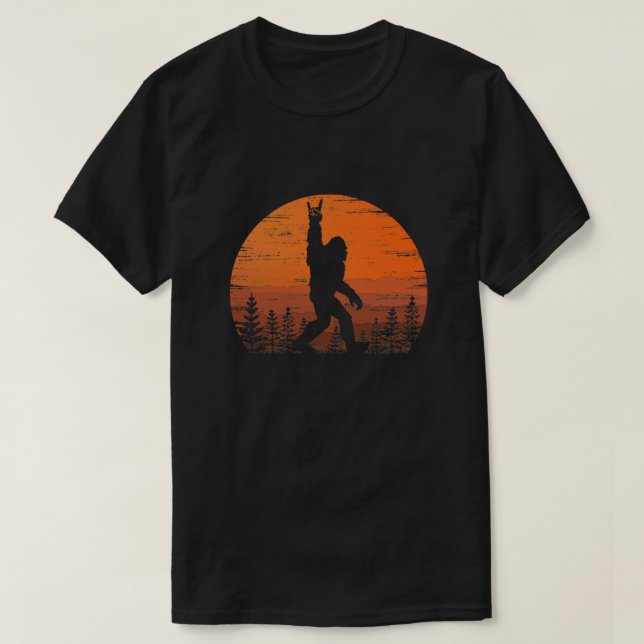 Funny Retro Bigfoot Rock Roll Shirt Forest Sasquat (Design Front)
