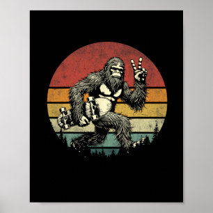 Funny Retro Bigfoot Skater Vintage Sasquatch Skate Poster