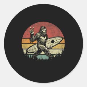 Funny Retro Bigfoot Surfer Vintage Sasquatch Surfi Classic Round Sticker