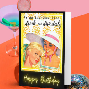 Funny Retro Birthday Card Best Friend-Sassy-Drunk