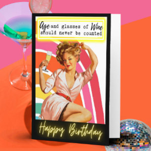Funny Retro Birthday Card Best Friend-Sassy-Glass