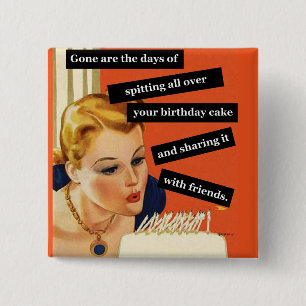 Funny Retro Birthday Card Blowing Out Candles 15 Cm Square Badge