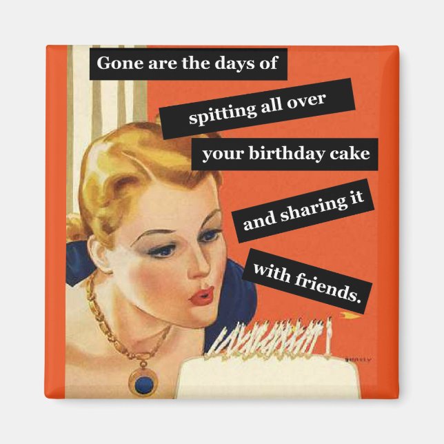 Funny Retro Birthday Card Blowing Out Candles Magnet (Front)