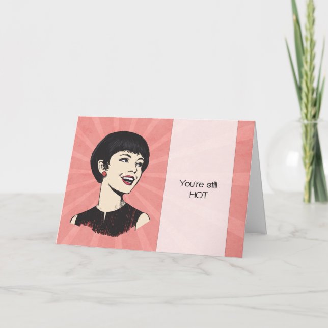 Funny Retro Birthday Card with Cartoon Lady (Front)