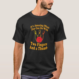Funny Retro Bowling Ball - Two Fingers And A Thumb T-Shirt