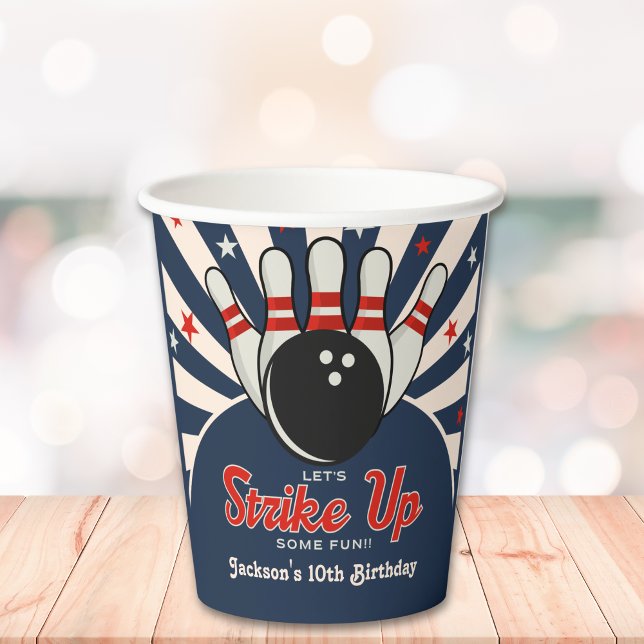 Funny Retro Bowling Birthday Party for Kids Paper Cups (Creator Uploaded)