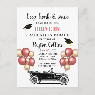 Funny Retro Car DRIVE BY Graduation Party  Postcard