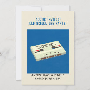 Funny Retro Cassette Tape Rewind with a Pencil Invitation