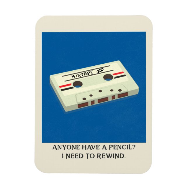 Funny Retro Cassette Tape Rewind with a Pencil Magnet (Vertical)
