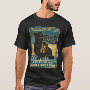 Funny Retro Cat Playing Saxophone Vintage Music T- T-Shirt