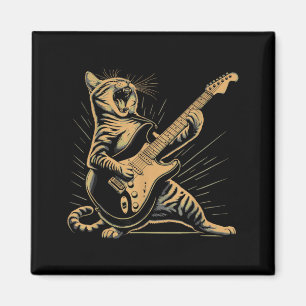 Funny Retro Cat Rock Music Men Kids Women Matching Magnet