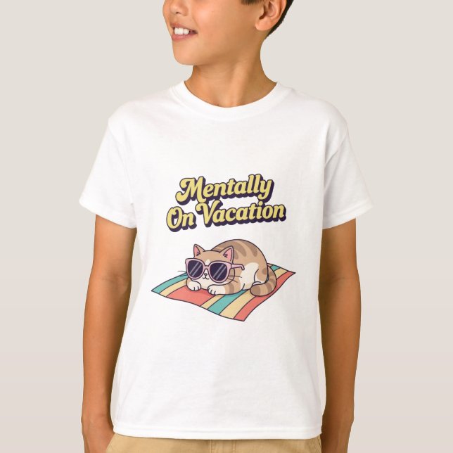 Funny Retro Cat Vacation Kids T-Shirt (Front)