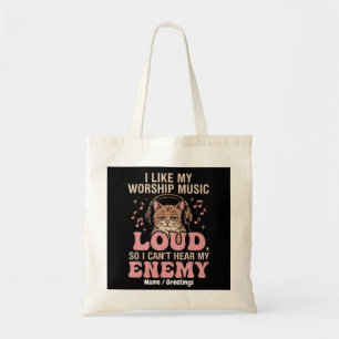 Funny Retro Cat Worship Music Loud Christian Tote Bag