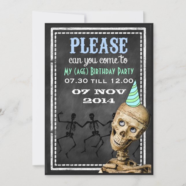 Funny Retro Chalkboard Kids Party Invitations (Front)