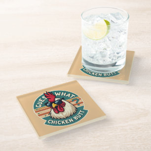  Funny Retro Chicken Butt Joke Design Glass Coaster