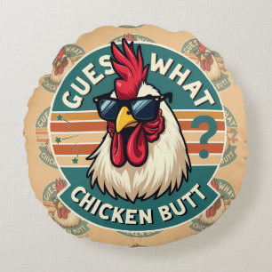  Funny Retro Chicken Butt Joke Design Round Cushion