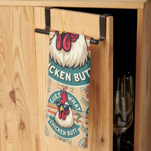 Funny Retro Chicken Butt Joke Design Tea Towel