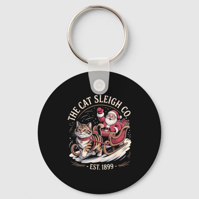 Funny Retro Christmas Cat  Key Ring (Front)