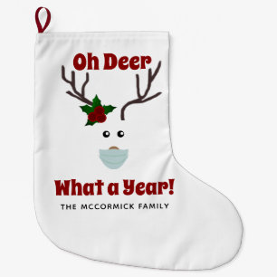 Funny Retro Christmas Reindeer Family Monogrammed Large Christmas Stocking