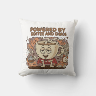 Funny Retro Coffee Superhero Powered by Coffee Cushion