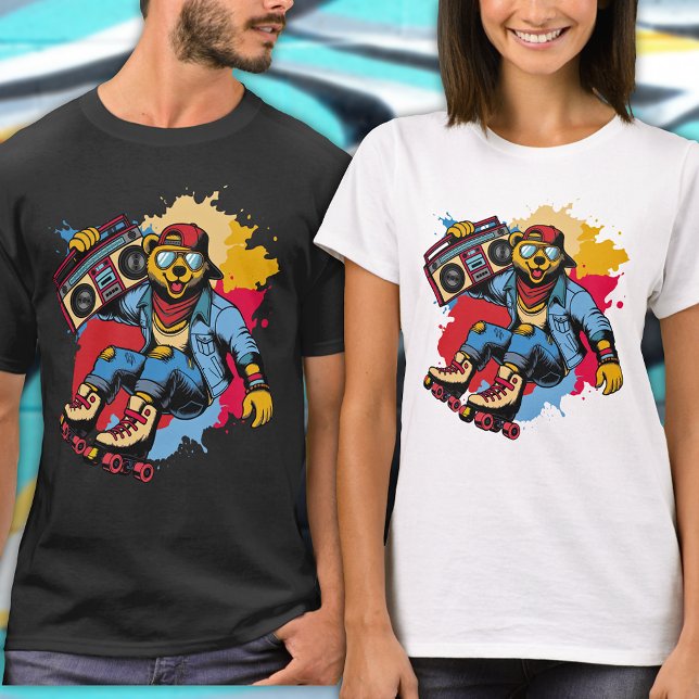Funny Retro Cool Bear Roller Skate Cartoon Hip Hop T-Shirt (Creator Uploaded)