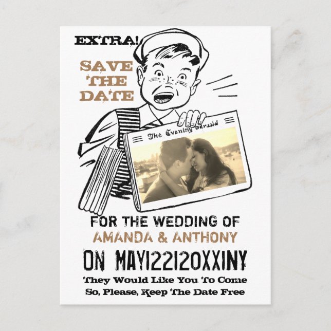 Funny retro custom photo save the date invitation postcard (Front)