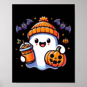 Funny Retro Cute Halloween Ghost Pumpkin Ghost Hal Poster