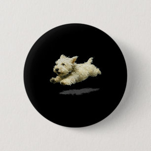 Funny retro cute running dog art print 6 cm round badge