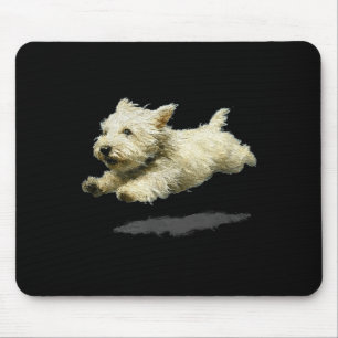 Funny retro cute running dog art print  mouse pad