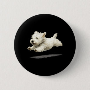 Funny Retro Cute Running Dog Art White Puppy 6 Cm Round Badge