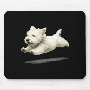 Funny Retro Cute Running Dog Art White Puppy Mouse Pad