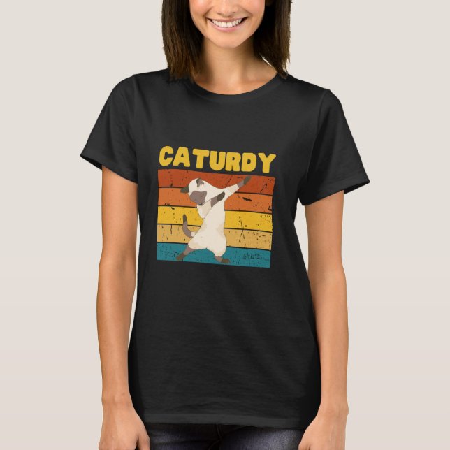 Funny Retro Dancing Cat on Saturday aka Caturday T-Shirt (Front)