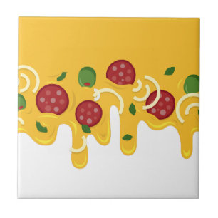 Funny Retro Dripping Pizza Cheese Keto Party Ceramic Tile