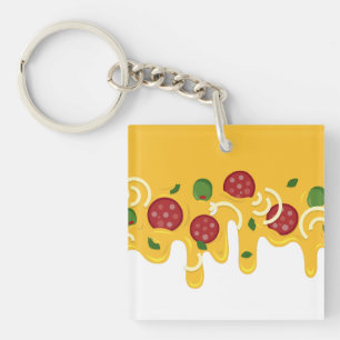 Funny Retro Dripping Pizza Cheese Keto Party Key Ring