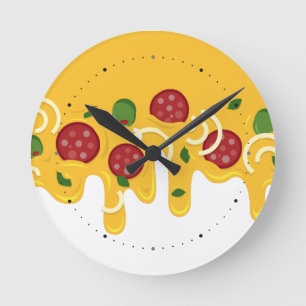 Funny Retro Dripping Pizza Cheese Keto Party Round Clock