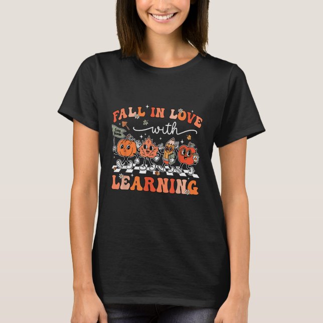 Funny Retro Fall In Love With Learning Pumpkin Tea T-Shirt (Front)