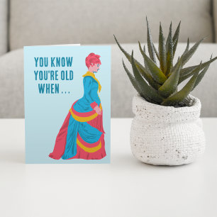 Funny Retro Fashion Woman in Bustle Dress Birthday Card