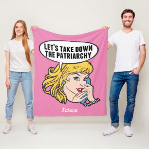 Funny Retro Feminist Pop Art Anti Patriarchy Pink Fleece Blanket