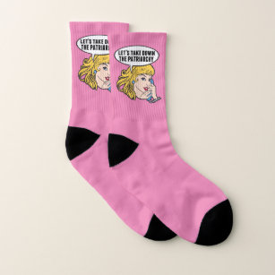 Funny Retro Feminist Pop Art Anti Patriarchy Pink Socks