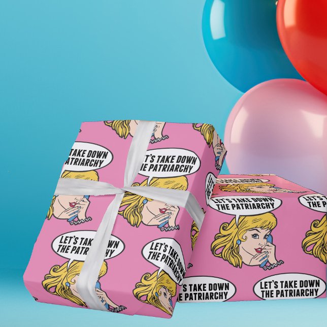 Funny Retro Feminist Pop Art Anti Patriarchy Pink Wrapping Paper (Creator Uploaded)