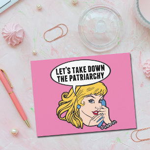 Funny Retro Feminist Pop Art Girl Pink Political Postcard