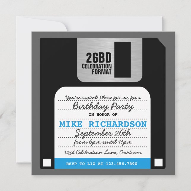 Funny Retro Floppy Disc Party Invitation (Front)