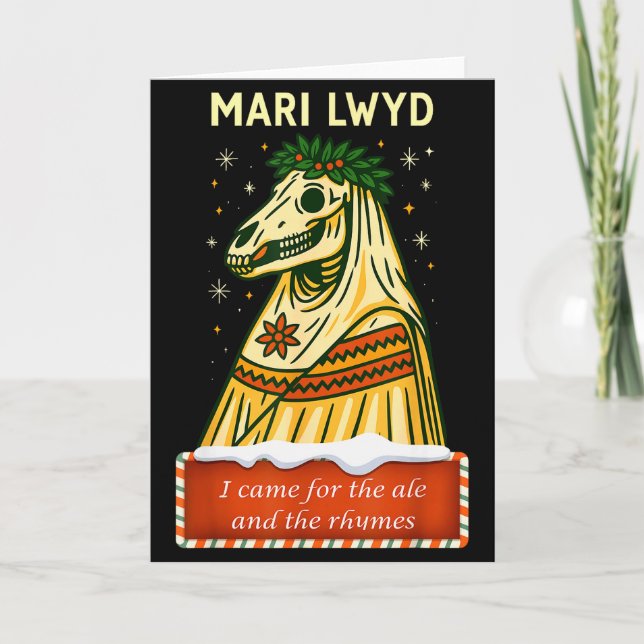 Funny Retro Folklore Skeleton Horse Mari Lwyd Yule Card (Front)