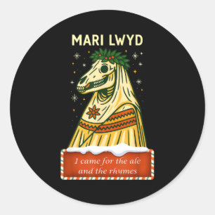 Funny Retro Folklore Skeleton Horse Mari Lwyd Yule Classic Round Sticker